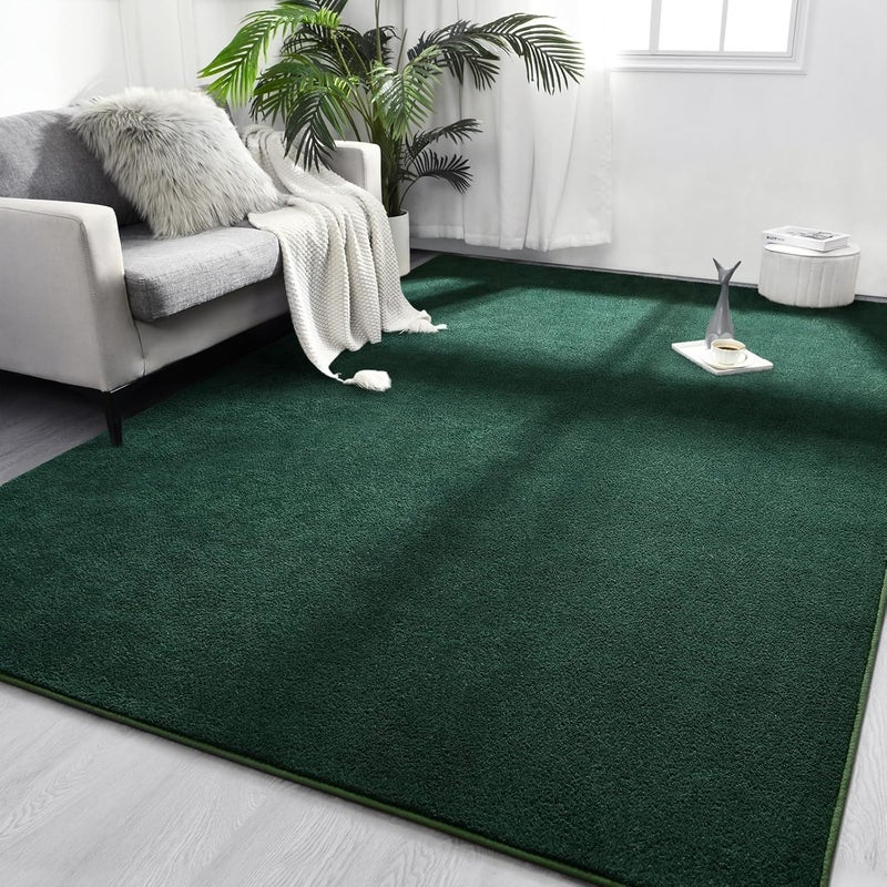 FlyDOIT Area Rugs for Bedroom Living Room, 4x6 Dark Green Super Soft Comfy Thickened Memory-Foam Indoor Carpets, Modern Aesthetic Minimalist Carpet for Boys Girls Adults Apartment Nursery Home Décor - Image 1